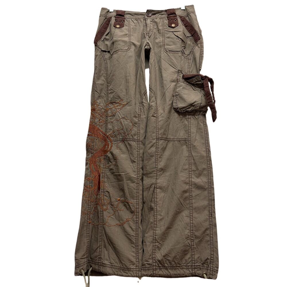 Vintage Japanese Brand Embroidered Low-rise Cargo Pants Brown size 31